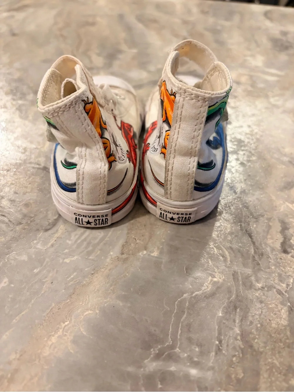 Converse Kids High-Top Sneakers in White with Red, Blue and Orange Accents